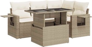 vidaXL vidaXL 5-cz. zestaw mebli ogrodowych z poduszkami, beżowy, polirattan 2