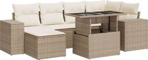 vidaXL vidaXL 7-cz. zestaw wypoczynkowy do ogrodu, z poduszkami, beżowy 2