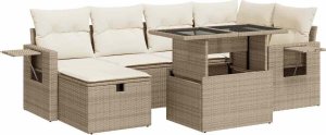 vidaXL vidaXL 7-cz. zestaw wypoczynkowy do ogrodu, z poduszkami, beżowy 2
