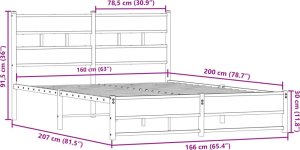 vidaXL vidaXL Metalowa rama łóżka, bez materaca, przydymiony dąb, 160x200 cm 9