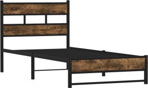 vidaXL vidaXL Metalowa rama łóżka, bez materaca, przydymiony dąb, 75x190 cm 3