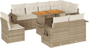 vidaXL vidaXL 9-cz. zestaw mebli ogrodowych z poduszkami, beżowy, polirattan 2