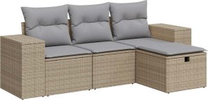 vidaXL 4-cz. zestaw mebli ogrodowych z poduszkami, beżowy, polirattan 2