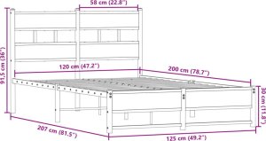 vidaXL vidaXL Metalowa rama łóżka, bez materaca, przydymiony dąb, 120x200 cm 9