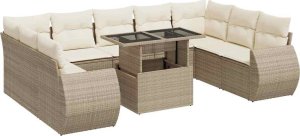 vidaXL vidaXL 10-cz. zestaw mebli ogrodowych z poduszkami, beżowy, polirattan 2
