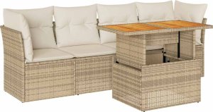 vidaXL vidaXL 5-cz. zestaw mebli ogrodowych z poduszkami, beżowy, polirattan 2