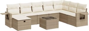 vidaXL vidaXL 9-cz. zestaw mebli ogrodowych z poduszkami, beżowy, polirattan 2