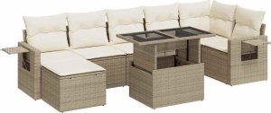 vidaXL vidaXL 8-cz. zestaw mebli ogrodowych z poduszkami, beżowy, polirattan 2