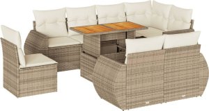 vidaXL vidaXL 9-cz. zestaw mebli ogrodowych z poduszkami, beżowy, polirattan 2