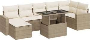 vidaXL vidaXL 8-cz. zestaw mebli ogrodowych z poduszkami, beżowy, polirattan 2