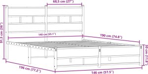 vidaXL vidaXL Metalowa rama łóżka, bez materaca, przydymiony dąb, 140x190 cm 9