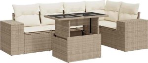 vidaXL vidaXL 6-cz. zestaw mebli ogrodowych z poduszkami, beżowy, polirattan 2