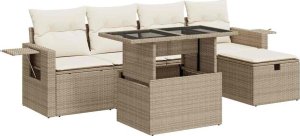 vidaXL vidaXL 6-cz. zestaw mebli ogrodowych z poduszkami, beżowy, polirattan 2