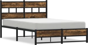 vidaXL vidaXL Metalowa rama łóżka, bez materaca, przydymiony dąb, 120x190 cm 2