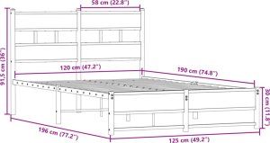 vidaXL vidaXL Metalowa rama łóżka, bez materaca, przydymiony dąb, 120x190 cm 9