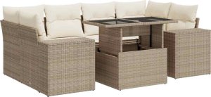 vidaXL vidaXL 7-cz. zestaw wypoczynkowy do ogrodu, z poduszkami, beżowy 2