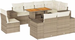 vidaXL vidaXL 9-cz. zestaw mebli ogrodowych z poduszkami, beżowy, polirattan 2