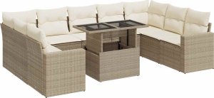 vidaXL vidaXL 10-cz. zestaw mebli ogrodowych z poduszkami, beżowy, polirattan 2