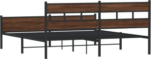 vidaXL vidaXL Metalowa rama łóżka, bez materaca, brązowy dąb, 183x213 cm 6