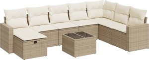 vidaXL vidaXL 9-cz. zestaw mebli ogrodowych z poduszkami, beżowy, polirattan 2