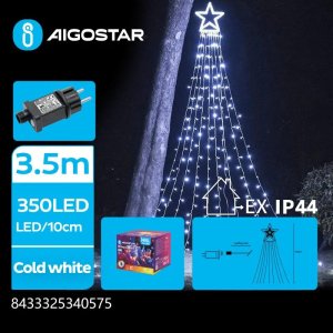 Lampki choinkowe Aigostar  Niskonapięciowe lampki gwiazda z dziewięcioma sznurami led po 3,5m dł. Zimna Niskonapięciowa taśma świetlna pentagramowa wodospad, Zimna biel, 1