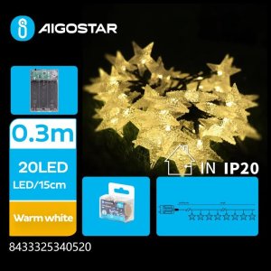 Lampki choinkowe Aigostar  Lampki choinkowe 20 led gwiazdy na 3 baterie AA - Ciepła biel 3m Lampki choinkowe 20 led gwiazdy na 3 baterie AA - Ciepła biel 3m 1