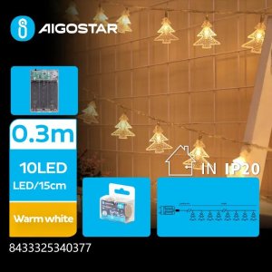 Lampki choinkowe Aigostar  Lampki choinkowe 10 LED wisząca choinka na 3 baterie AA -, Ciepła biel 1,5m Lampki choinkowe 10 LED wisząca choinka na 3 baterie AA -, Ciepła biel 1,5m 1