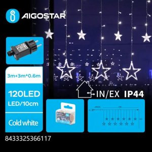 Lampki choinkowe Aigostar  Niskonapięciowe lampki sople 120led zakończone gwiazdą zimne 3m Niskonapięciowe lampki sople 120led zakończone gwiazdą zimne 3m 1