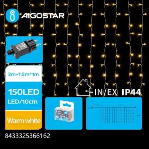 Lampki choinkowe Aigostar  Niskonapięciowa kurtyna sople 150 led 1,5m dł sopli 1m ciepła Niskonapięciowa kurtyna sople 150 led 1,5m dł sopli 1m ciepła 1