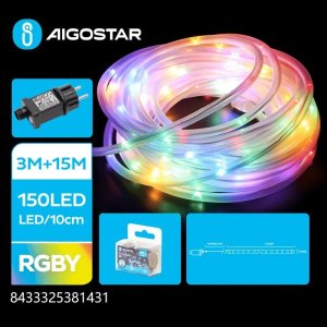 Dekoracja świąteczna Aigostar  Niskonapięciowy wąż świetlny zewnętrzny 5mm, multikolor, 15m Niskonapięciowa taśma świetlna rurka 5mm, RGBY, 15m 1