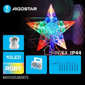 Aigostar  Gwiazda LED na czubek choinki 17cm 10 led na baterie 3AA multikolor Gwiazda LED na czubek choinki 17cm 10 led na baterie 3AA multikolor 1