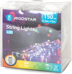 Lampki choinkowe Aigostar  Wężyk led 15mb kolorowy sznur 150 led RGBY 5mm na baterie 8 funkcji Wężyk led 15mb kolorowy sznur 150 led RGBY 5mm na baterie 8 funkcji 2