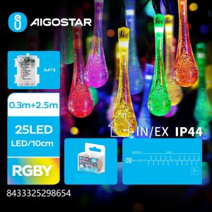 Lampki choinkowe Aigostar  Lampki choinkowea krople deszczu na 3 baterie AA,multikolor 2,5m Lampki choinkowe krople deszczu na 3 baterie AA, RGBY, 2,5m 1