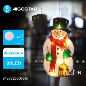 Dekoracja świąteczna Aigostar  Zawieszka świąteczna na okno na baterie z przyssawką bałwan, duża, Ciepła biel Zawieszka świąteczna na okno na baterie z przyssawką bałwan, duża, Ciepła biel 1