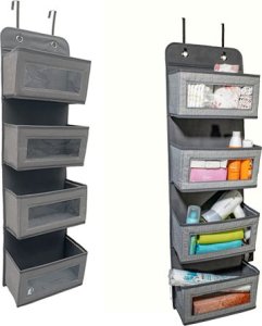 myHomelife Wiszący organizer na drzwi 4 pojemne kieszenie jasnoszary zawieszany 3