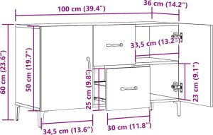 vidaXL Komoda, dąb artisan, 100x36x60 cm, materiał drewnopochodny 11