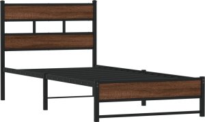 vidaXL vidaXL Metalowa rama łóżka, bez materaca, brązowy dąb, 107x203 cm 3