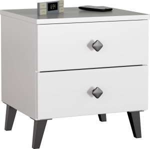 Fabryka Mebli Akord Szafka nocna MOBI 40 cm do sypialni 2 szuflady glamour - biała czarna 1
