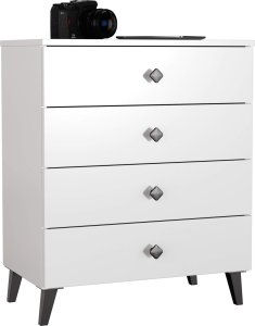 Fabryka Mebli Akord Komoda do salonu MOBI 60 cm 4 szuflady szafka glamour - biała czarna 1