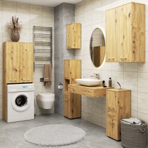 Fabryka Mebli Akord Słupek łazienkowy FIN 180 cm nad pralkę regał 2 drzwi - dąb artisan 6