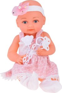 Jokomisiada Gumowa lalka bobas w różowej sukience butelka smoczek ZA5235 2