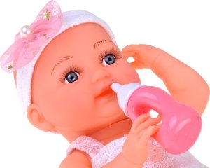 Jokomisiada Gumowa lalka bobas w różowej sukience butelka smoczek ZA5235 5