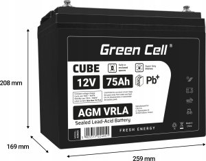 Green Cell Cube AGM VRLA IP54 12V 75Ah bezobsługowy akumulator do kampera fotowoltaiki paneli solarnych łodzi 4