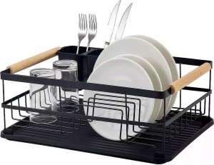 Promis Suszarka do naczyń ociekacz na talerze + pojemnik na sztućce czarna metal XL 1
