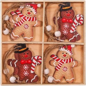 eCarla Komplet zawieszek choinkowych PIERNICZKI drewniane 12 sztuk w opakowaniu BSN46 6