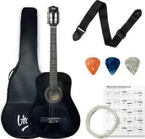 V-Tone V-TONE CG ONE BK gitara klasyczna 4/4 czarna do nauki dla początkujących kostki pasek zapasowe struny pokrowiec akordy zestaw 1