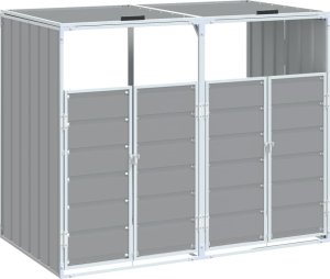 vidaXL Obudowa na kosz na śmieci, podwójna, szara, 144x81x113 cm 2