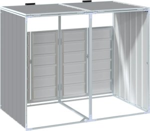 vidaXL Obudowa na kosz na śmieci, podwójna, szara, 144x81x113 cm 7