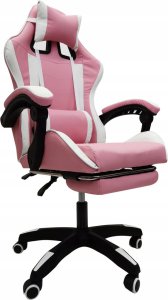 Krzesło biurowe kontrast Fotel gamingowy obrotowy biurowe dla gracza podnóżek KG104 różowy 13
