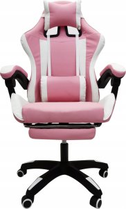 Krzesło biurowe kontrast Fotel gamingowy obrotowy biurowe dla gracza podnóżek KG104 różowy 14